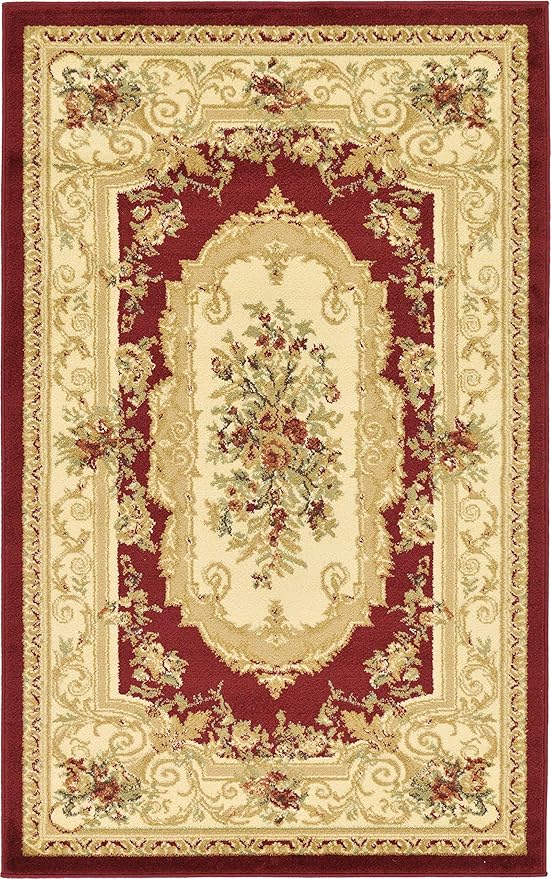 Unique Loom Versailles Collection Traditional Classic Floral Motif Area Rug (3' 3 x 5' 3 Rectangular, Burgundy/ Ivory)