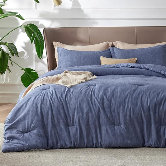 Bedsure King Size Comforter Set - Infinity Blue Soft Bedding for All Seasons, Cationic Dyed Bed Set, 3 Pieces, 1 King Size Comforter (104"x90") and 2 Pillow Shams (20"x36"+2")