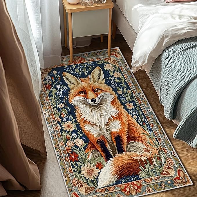 3x5 Fox Area Rugs Boho Floral Flower Rug for Bathroom Kitchen Entryway Indoor Soft Non-Slip Thin Hippie Carpet Small Doormat for Office Dining Room Under Table Washable Machine