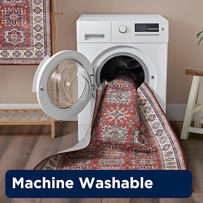 Wyatt & Ash Red Minot Imagine Printed Chenille 9' x 12' Non Skid & Machine Washable Area Rug