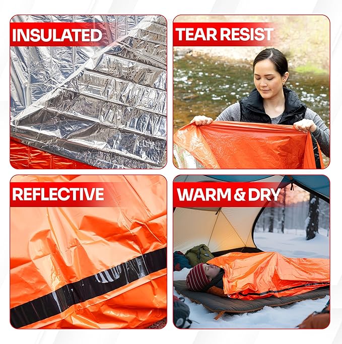 Emergency Sleeping Bag 3 Pack | for Survival Gear and Supplies Life Bivy Sack Waterproof Mylar Emergency Blankets for Survival Kit Car Camping Gear Hiking Tac Bivvy Go Bag Supplies Sleep Sacks Shelter
