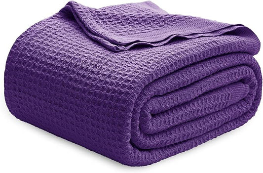 Bedsure Gentlesoft 100% Cotton Blanket King Size for Bed - Breathable and Soft, Thick Cozy Waffle Weave Christmas Blanket Gift for Women, Purple, 104x90 inches