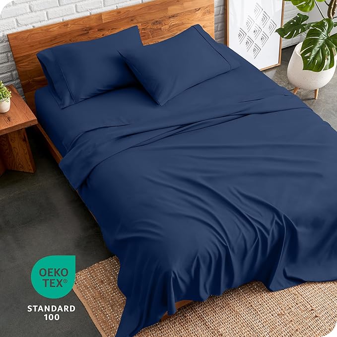 Bare Home Split California King Sheet Set - 1800 Ultra-Soft Microfiber Split California King Bed Sheets - Double Brushed - Deep Pockets - Easy Fit - 5 Piece Set (Split Cal King, Dark Blue)
