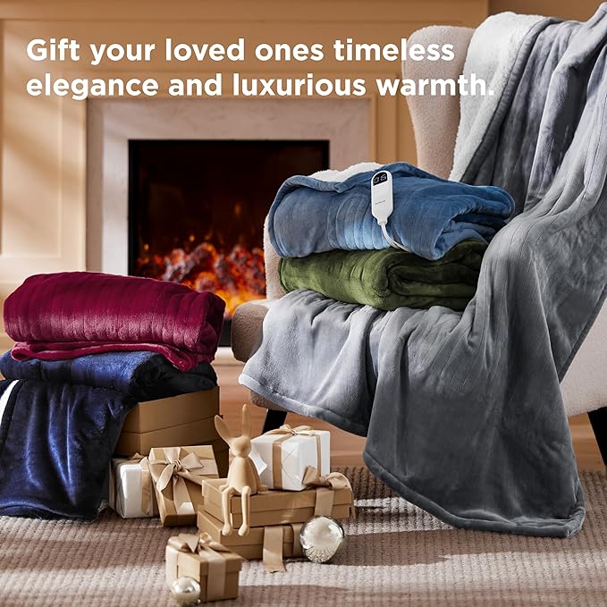 Bedsure Electric Blanket Full Size - Soft Flannel Heated Blanket, Fast Heating with 10 Time Settings & 6 Heat Settings, Warm Gift for Grandma (72x84 inches, Woodrose)