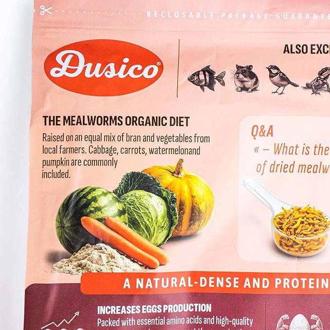 Dusico® Dried Mealworms 5LB Bag of Premium High Protein Non-GMO Chicken Treat & Wild Bird Food - Mealy Worms Additive for Bluebirds Feeder, Poultry, Ducks, Quail, Reptiles & Fish