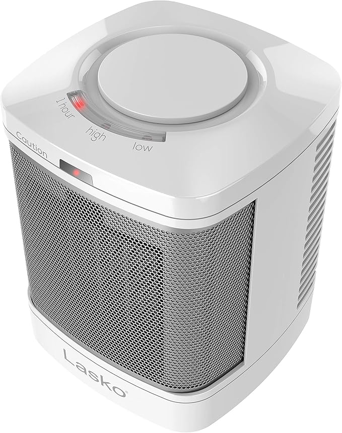 Lasko Portable Electric Ceramic Space Heater with ALCI Plug for Bathroom Use, 2 Heat Settings and Simple Heat Button, 8 Inches, White, 1500W, CD08200