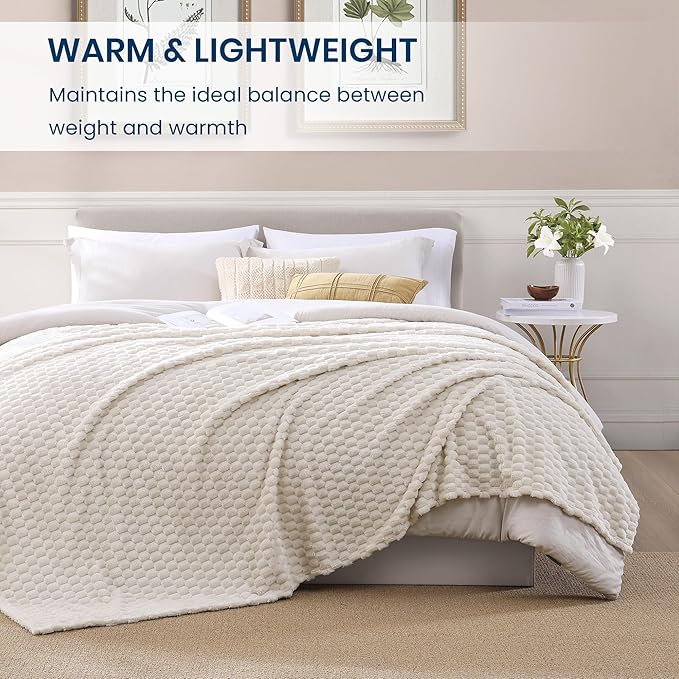 Monbix Ivory Fleece Throw Blanket for Couch- Room Decor Soft Cozy Blankets for Women, Lightweight Fuzzy Fleece Flannel Bed Blanket Suitable for All Seasons(60"×80",Ivory)