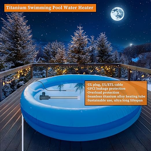 1300W Titanium Fully Submersible, Portable Electric Pool and Hot Tub Immersion Water Heater with Temp Control, GFCI for spa tub, Pool, Bathtubs, Buckets, Baptistry & Above Ground Pool