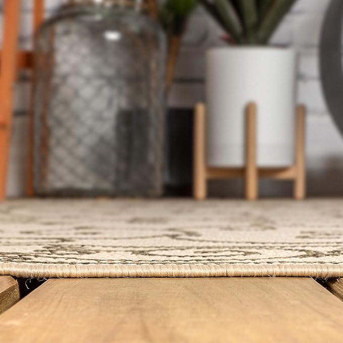 JONATHAN Y Vintage Filigree Indoor Outdoor Round Area Rug 4 Ft Beige/Brown, Charleston Textured Weave for Backyard, Patio, Porch, Easy-Cleaning, High Traffic, Pet-Friendly, Non-Shedding (SMB106A-4R)