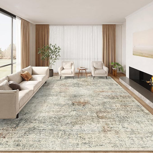 Madane 8x10 Area Rugs for Living Room, Machine Washable Vintage Rug with Anti-Slip Backing, Soft Floral Print Large Rugs, Foldable Thin Area Rug for Bedroom Dining Room (8 x 10, Mutil)