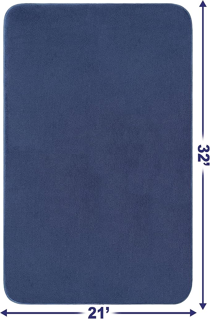 American Soft Linen 21x32 Fluffy Foamed Slip Reducer Bath Rug, Machine Washable Area Bath Mat Rugs for Bathroom, Navy Blue