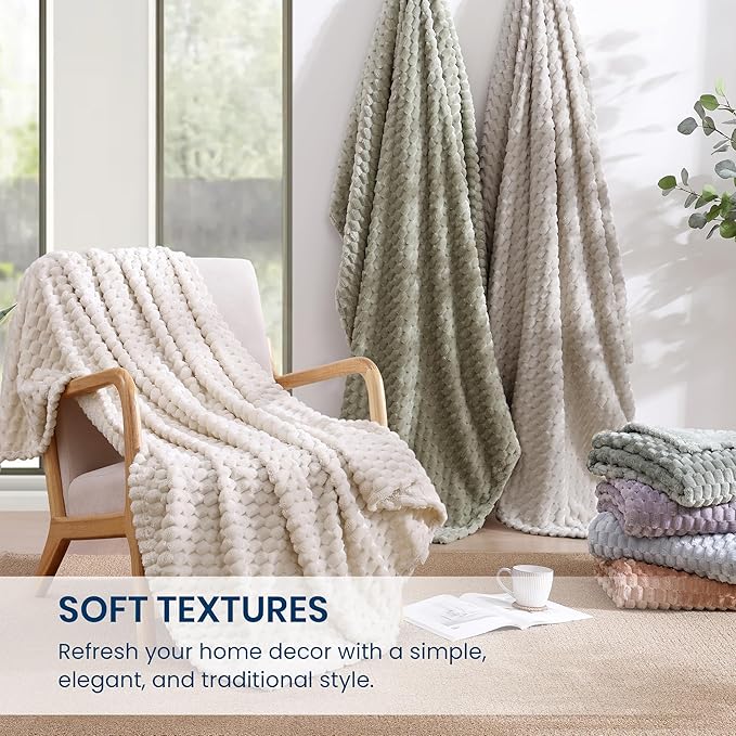 Monbix Ivory Fleece Throw Blanket for Couch- Room Decor Soft Cozy Blankets for Women, Lightweight Fleece Flannel Bed Blanket Suitable for All Seasons(50"×60",Ivory)
