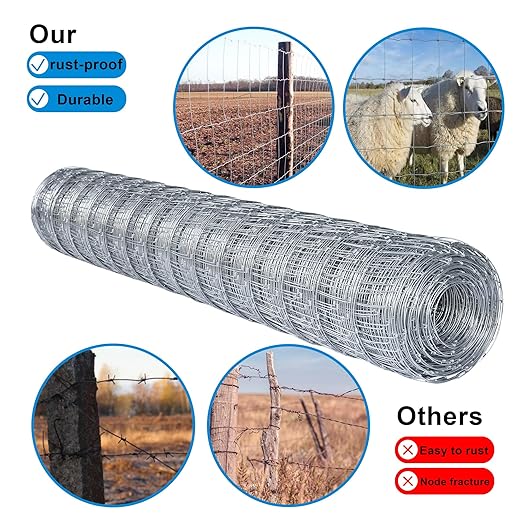 11GA 2.2MM Super Thick Heavy-Duty Farm Fence 4ft x 100ft Heavy Zinc Coating Cattle Fence,Galvanized Field Wire Fencing Deer Fence,Goat Fence,Hog Wire Fencing for Yard Livestock & Animals Protection