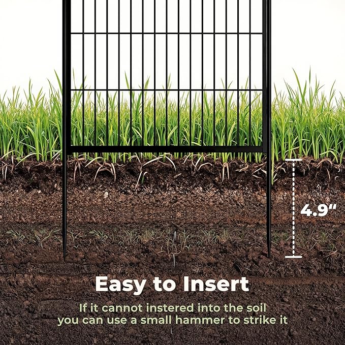 SunsGrove Tall Garden Fence with Gate, 40 in(H) x 17.8 ft(L) 8 Panels Heavy Duty Metal Animal Barrier Fence for Yard, Suitable for Indoor or Outdoor Dog Pet Fence, Garden Fence Border, Black
