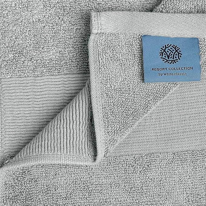 White Classic Resort Collection Soft Washcloth Face & Body Towel Set | 12x12 Luxury Hotel Plush & Absorbent Cotton Washclothes [12 Pack, Dolphin Grey]
