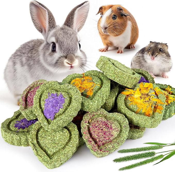 Sofier 16Pcs Timothy Hay Treats - Natural Chews for Teeth - Handmade Rabbit, Chinchilla, Gerbil, Rat, Hamster Toys - Bunny & Guinea Pig