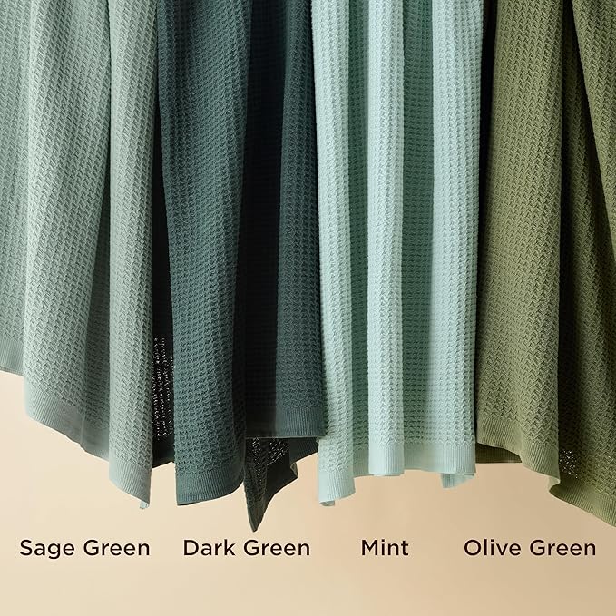 Bedsure Gentlesoft 100% Cotton Blanket King Size for Bed - Breathable and Soft, Thick Cozy Waffle Weave Christmas Blanket Gift for Women, Dark Green, 104x90 inches