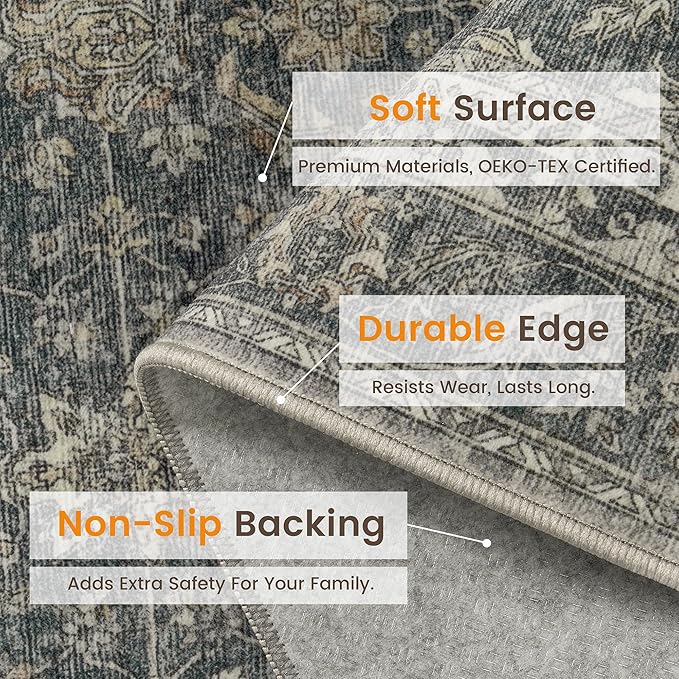 Rugland 6x9 Area Rugs - Stain Resistant Washable Rug, Anti Slip Rugs for Living Room, Vintage Tribal Area Rugs(Vintage01-Deep, 6'x9')