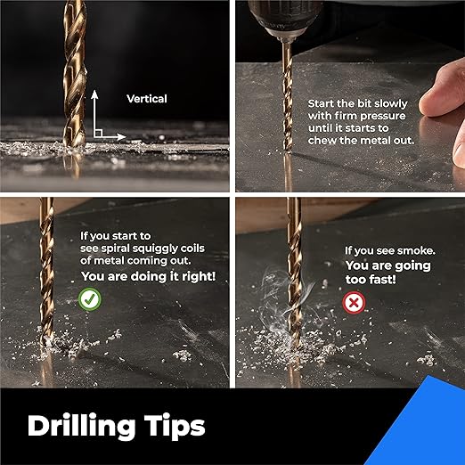 amoolo 5/16" Titanium Drill Bits (10pcs), Premium 4341 HSS Metal Drill Bits for Wood, Metal, Steel, Plastic, Aluminum Alloy