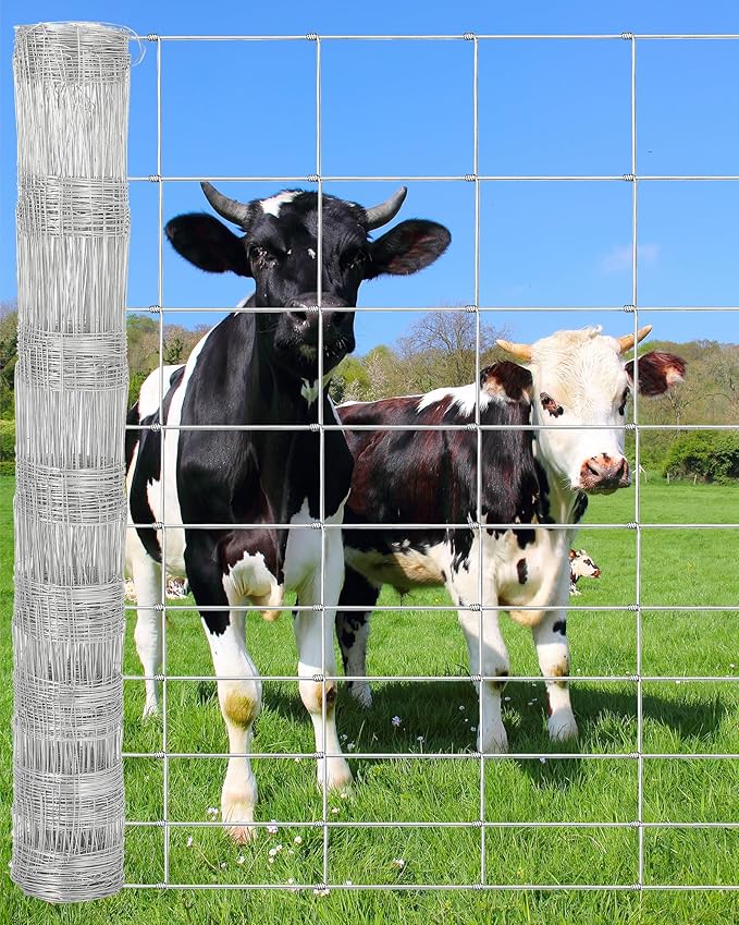 Cattle Fence 6ft x 328ft - Heavy Duty Galvanized Wire Fencing for Hog, Goat, Sheep & Deer, Durable Chain Link Fence for Yard Protection, Livestock & Poultry Enclosures, Cattle Panel