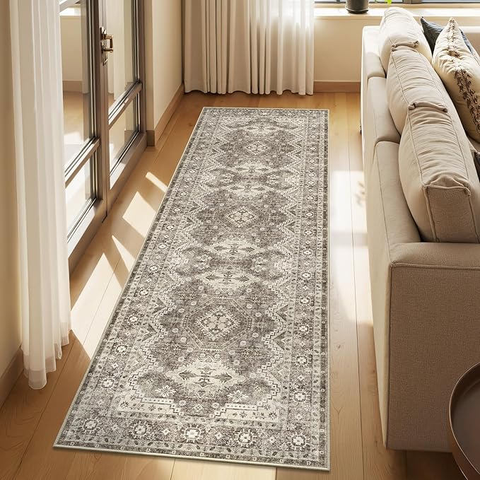 Rugland 2'6x8' Runner - Stain Resistant Entryway Rug, Anti Slip Backing Hallway Runner Rug, Vintage Tribal Area Rugs (TPR07-Ivory, 2'6x8')
