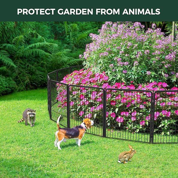 FXW Garden Fence Outdoor for The Yard – 50in(H) x 41.7ft(L) Heavy Duty Metal Animal Barrier for Dog and Rabbit, Decorative Dog Fence, 16 Panels, Black