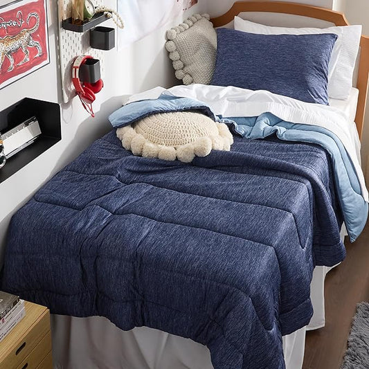 Bedsure Twin/Twin XL Comforter Set - Cooling and Warm Bed Set, Navy Blue Reversible Bedding for All Season, 2 Pieces, 1 Twin Size Comforter (68"x88") and 1 Pillow Case (20"x26")
