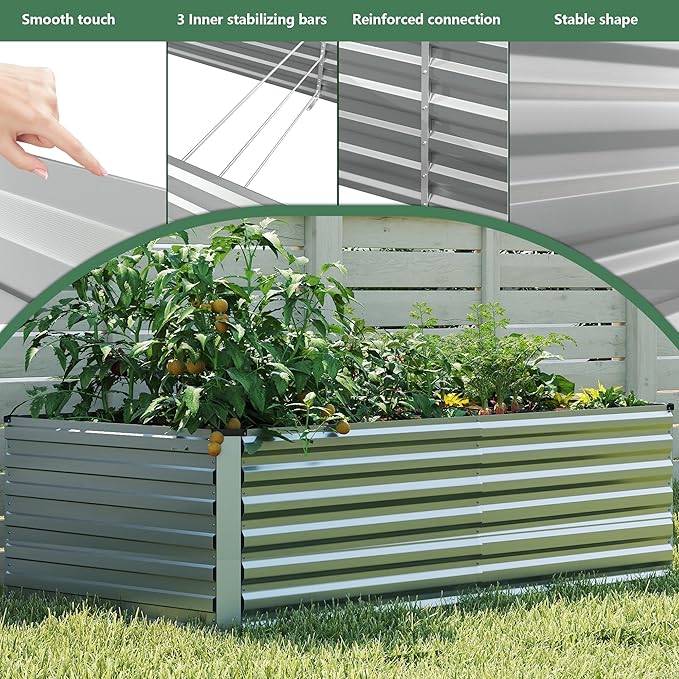 FOOWIN 2pcs 6x3x3ft Galvanized Raised Garden Bed, Planter Raised Garden Boxes Outdoor, Large Metal Raised Beds for Gardening, Garden Bed for Vegetables, Flowers, Herb, Silver