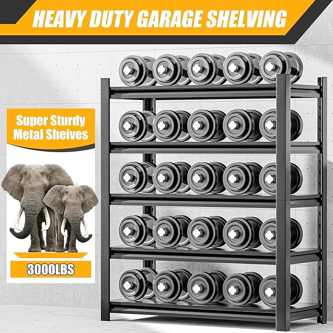 Heavy Duty Garage Shelving,78" Hx39 Wx16 D 5-Tier Storage Shelves,3000 lbs Capacity,Easy Assembly Adjustable Stainless Metal Shelf,Suitable for Garage Basement Office Farmhouse etc（2pcs）