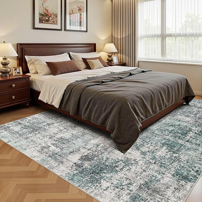 10x12 Area Rug Living Room Rugs - Washable Neutral Modern Abstract Soft Thin Large Rug Indoor Floor No Slip Rug Carpet for Bedroom Under Dining Table Home Office Decor - Green/Grey