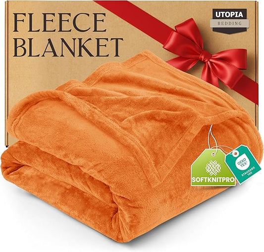 Utopia Bedding Fleece Blanket Queen Size Burnt Orange 300GSM Luxury Fuzzy Soft Anti-Static Microfiber Bed Blanket (90x90 Inch)