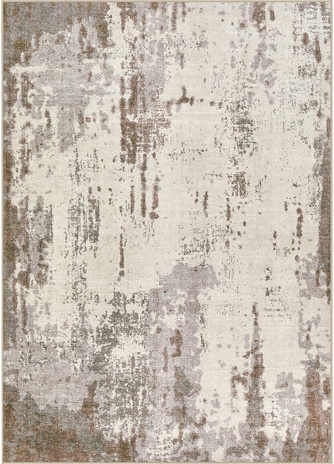 10x14 Area Rug Living Room Rugs - Washable Neutral Modern Abstract Soft Thin Rug Indoor Floor No Slip Rug Carpet for Bedroom Under Dining Table Home Office Decor - Brown/Grey/Beige