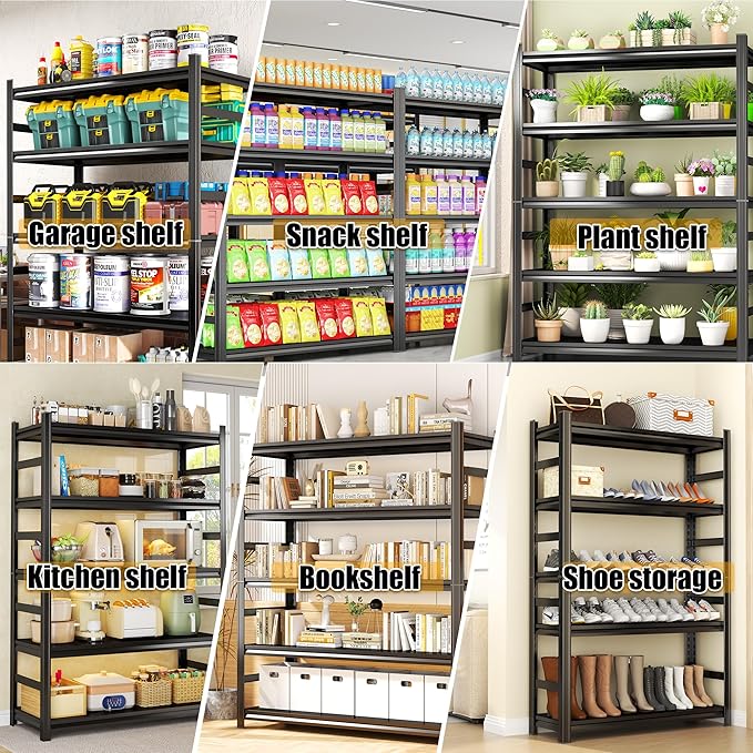 5Tier Storage Shelves, Garage Metal Shelving Unit,32''W*14''D*72''H Adjustable, Double-Layer Column with Reinforced Ribs, Heavy-Duty, Capable of Bearin 3020 lbs for Garage, Warehouse, Kitchen