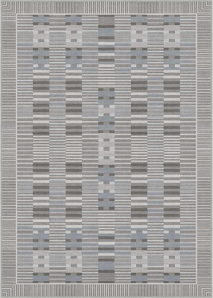 GENIMO Machine Washable 5x7 Area Rugs for Living Room, Non Slip Vintage Rugs, Low Pile Lightweight Chenille Print Rug for Bedroom, Dining Room, Home Office, Silver Gray