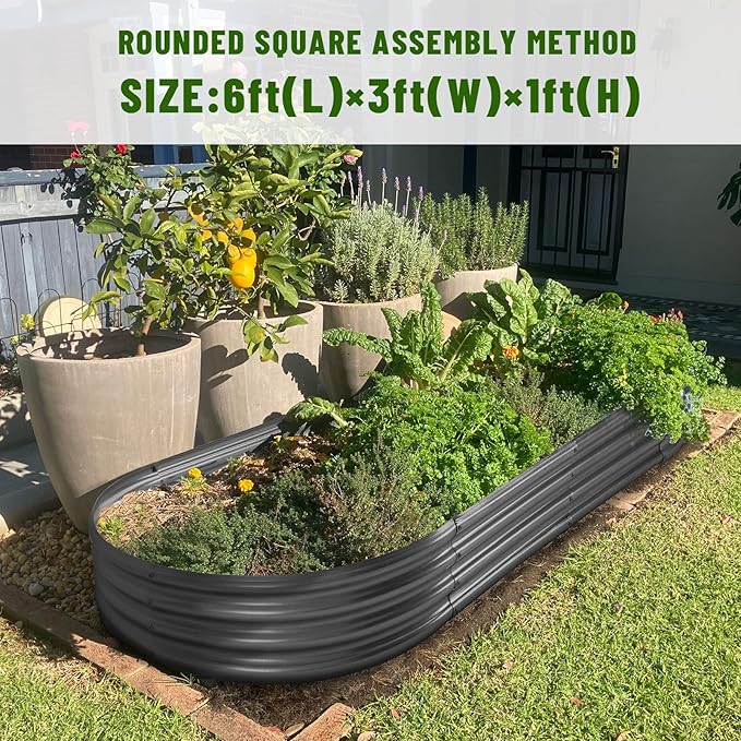 Land Guard 6×3×1 ft Galvanized Raised Garden Bed Kit, 2Pcs Raised Garden Boxes Outdoor, Oval Metal Raised Garden Beds for Vegetables, Flowers, Herbs（Grey）…………………