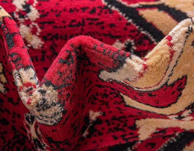 Unique Loom Taftan Collection Border Geometric Tribal Inspired Design Area Rug (4' 0 x 6' 0 Rectangular, Red/ Gold)