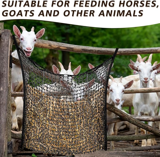 Fabbay 2 Pcs Slow Feed Hay Net Hay Feeder Bags for Horses Goat Stall Trailer Horse Feeding Supplies(63 x 40 Inch,Black)