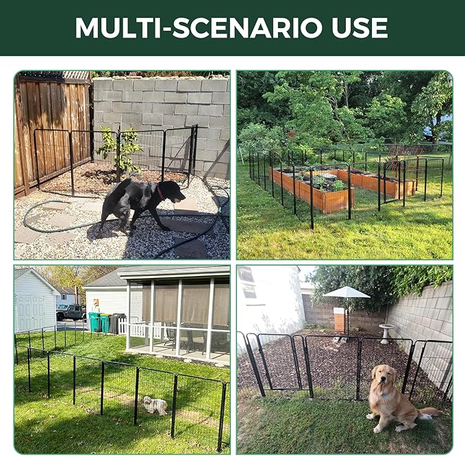 FXW Garden Fence Outdoor for The Yard – 40in(H) x 13.6ft(L) Heavy Duty Metal Animal Barrier for Dog and Rabbit, Decorative Dog Fence, 6 Panels, Black