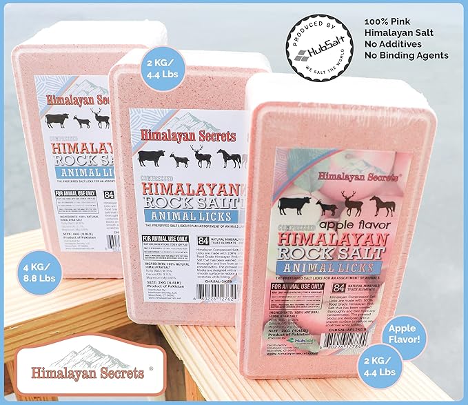 Himalayan Secrets Compressed Pink Salt Lick Brick for Livestock & Wildlife, Pure & Natural Feed Salt Block, Minerals & Trace Elements, No Additives, Durable & Long Lasting, 4.4LB (2KG)