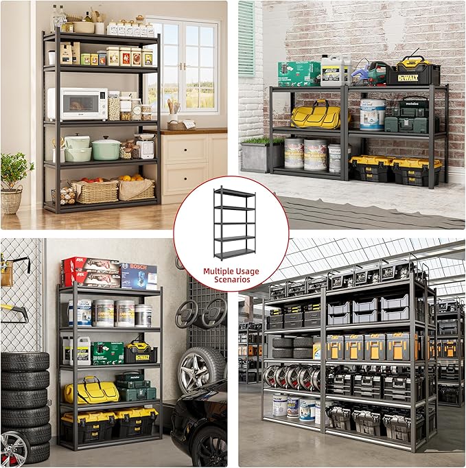 Metal Garage Storage Shelves, 5-Tier Adjustable Garage Shelving, 3000LBS Load Capacity Shelving Units and Storage, Heavy Duty Storage Shelves for Warehouse, Basement, Kitchen