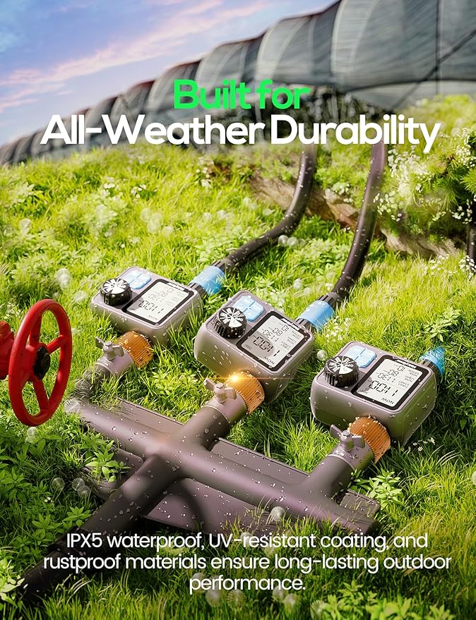 Sprinkler Irrigation Timer with Brass Inlet, Programmable Water Timer for Garden Hose, Automatic Watering System for Yard Lawn, Rain Delay