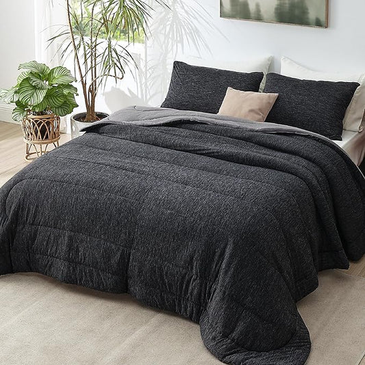 Bedsure California King Comforter Set - Cooling and Warm Bed Set, Charcoal Black Reversible Bedding for All Season, 3 Pieces, 1 California King Size Comforter (104"x96") and 2 Pillow Cases (20"x36")