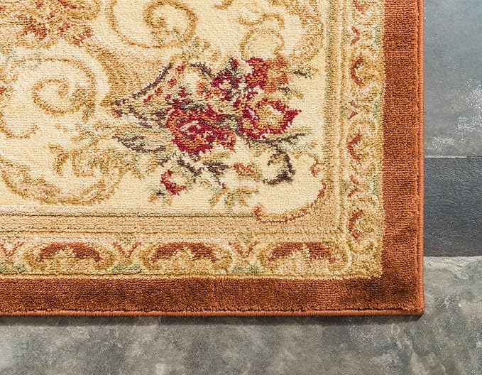 Unique Loom Versailles Collection Traditional Classic Floral Motif Area Rug (5' 0 x 8' 0 Rectangular, Terracotta/ Ivory)