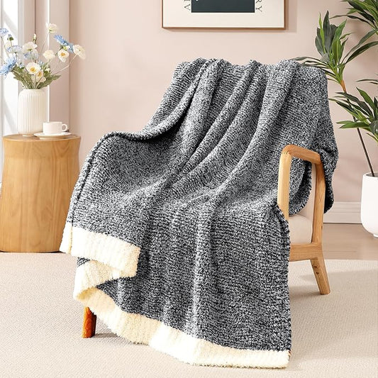 WRENSONGE Throw Blanket Cationic Dyeing Black Soft Cozy Fluffy Warm Hand Made Throw Blankets for Couch, Sofa, Chair, Bed, Camping, Picnic, Travel Lightweight Bed Blanket - 50"x60"
