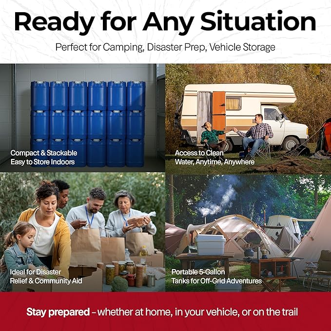Legacy Premium Emergency Water Storage Containers 10 Gallon, Long Term 5 Gallon Water Tank - 2 Stackable Food Grade Tanks Included, for Camping, Prepping, Survival - 10 Gallon Total Capacity