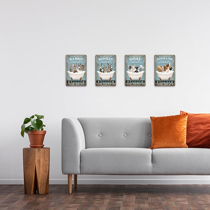 Funny Goat Bathroom Decor - Goat Lovers Accessory - Farm Themed Metal Wall Art Poster - 8x12 Inch