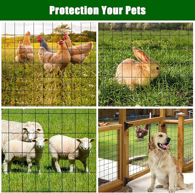 Wire Mesh Fence Roll 24inx50ft, 2inchx3inch 16GA Galvanized Steel Poultry Netting, Vinyl Coating Metal Wire Hardware Cloth Fence for Garden Yard Animals Plants Protection, Farm Fencing, Black