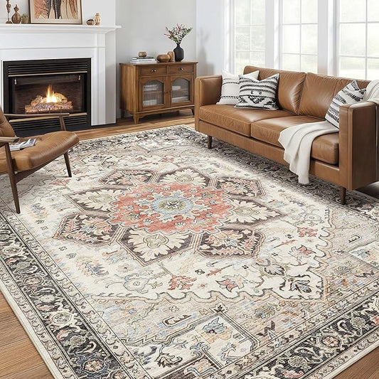 Area Rug 10x14 for Living Room, Medallion Printed Ultra-Thin Soft Large Carpet, Oriental Non Slip Big Washable Fade Stain Resistant Rugs for Bedroom Dining Room Home Office Decor