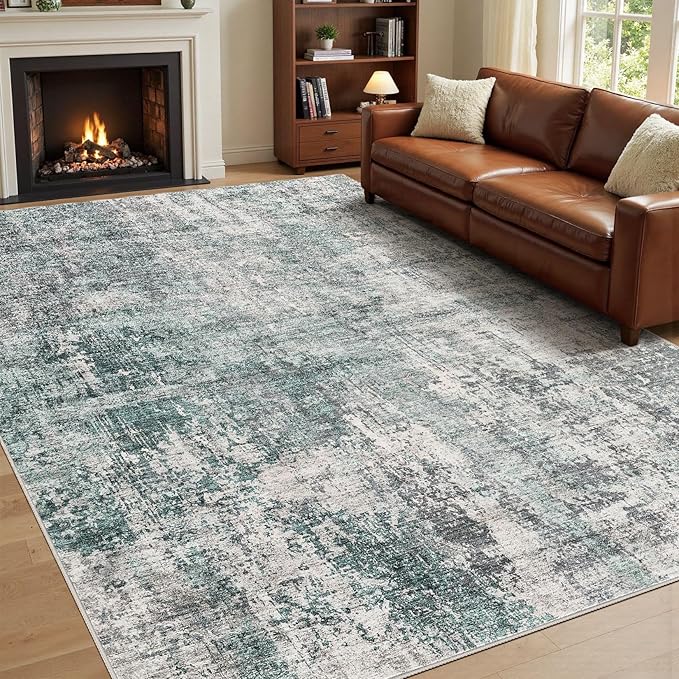 10x12 Area Rug Living Room Rugs - Washable Neutral Modern Abstract Soft Thin Large Rug Indoor Floor No Slip Rug Carpet for Bedroom Under Dining Table Home Office Decor - Green/Grey