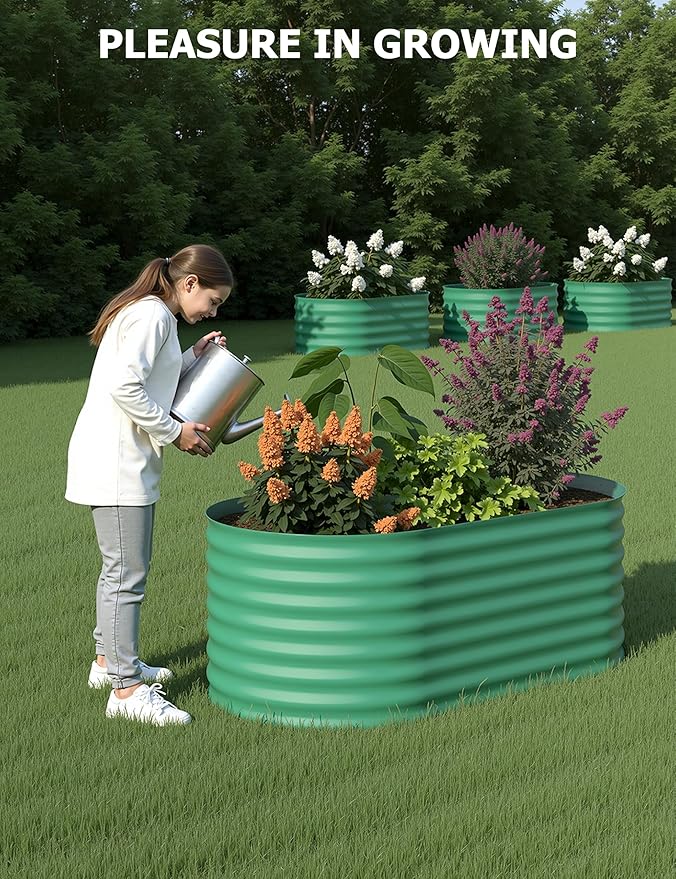 GarveeLife 4x2x2 ft Galvanized Raised Garden Bed - 24 in Tall Metal Planter Box for Vegetables, Flowers, Herbs, Rust-Resistant Outdoor Garden Box, Easy Assembly Raised Beds for Gardening, Green